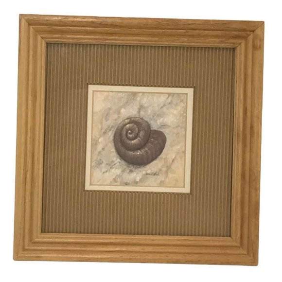 Arnie R Fisk Beachy Spiral Shell Lithograph Print Matted Framed Earth Tones - Picture 1 of 3